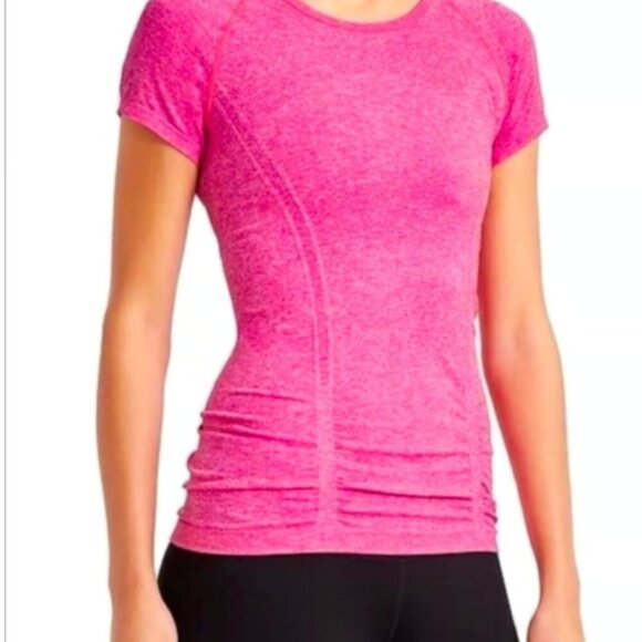 Athleta Fastest Track Ruched Tee Space Dye Pink Size S Activewear Top - Picture 1 of 8